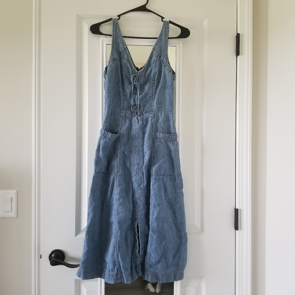 holding horses denim midi dress